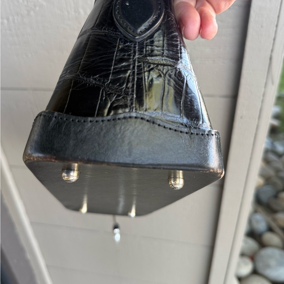 Brighton Croc Embossed Leather Black Shoulder Purse Handbag 11” X 6” EUC - Picture 5 of 16